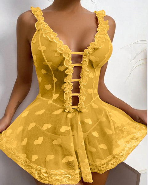 Sleepwear Yellow Heart Mesh Dress Coochie Koo