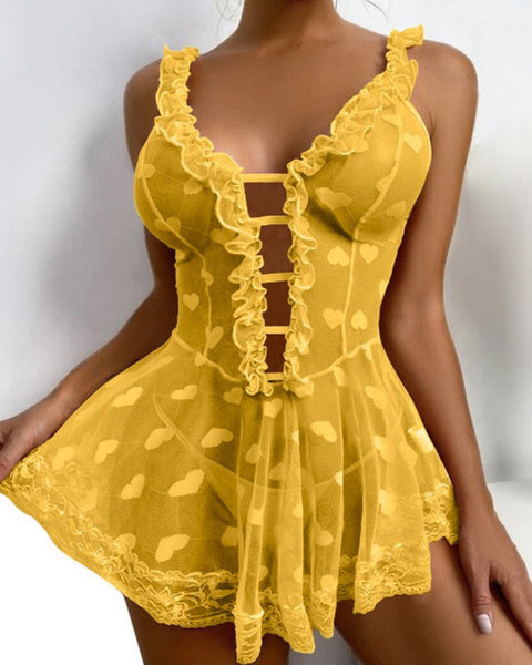 Sleepwear Yellow Heart Mesh Dress Coochie Koo