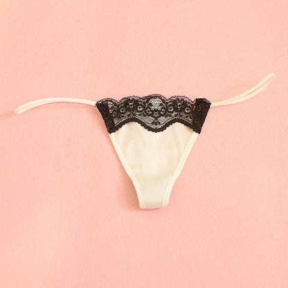Late Supper satin thong in White, flat lay