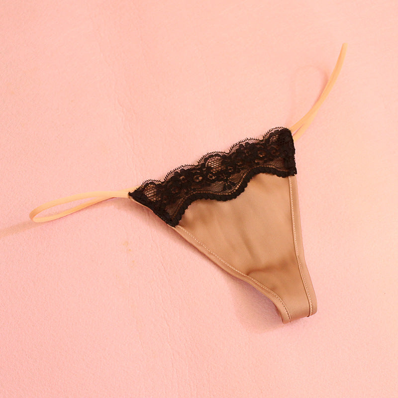 Late Supper satin thong in Caramel, flat lay