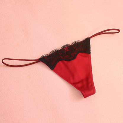 Late Supper satin thong in Red, flat lay