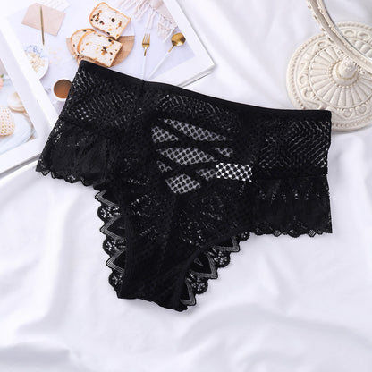 Window Seat high-waist lace panties in Black, flat lay