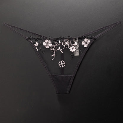 Pressed Flowers sheer panties in Pink & Black, flat lay