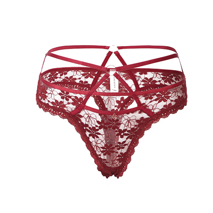 Last Call lace thong in Wine, flat lay