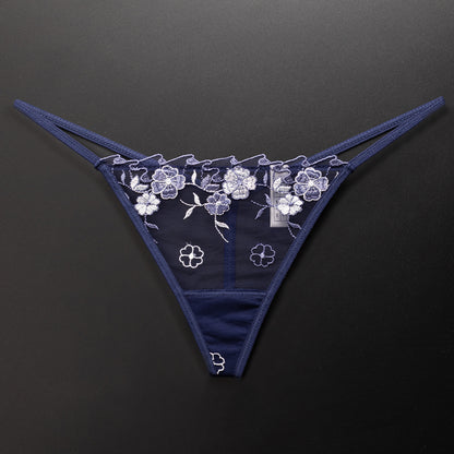 Pressed Flowers sheer panties in Navy, flat lay
