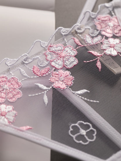 Pressed Flowers sheer panties in Pink & White, flat lay
