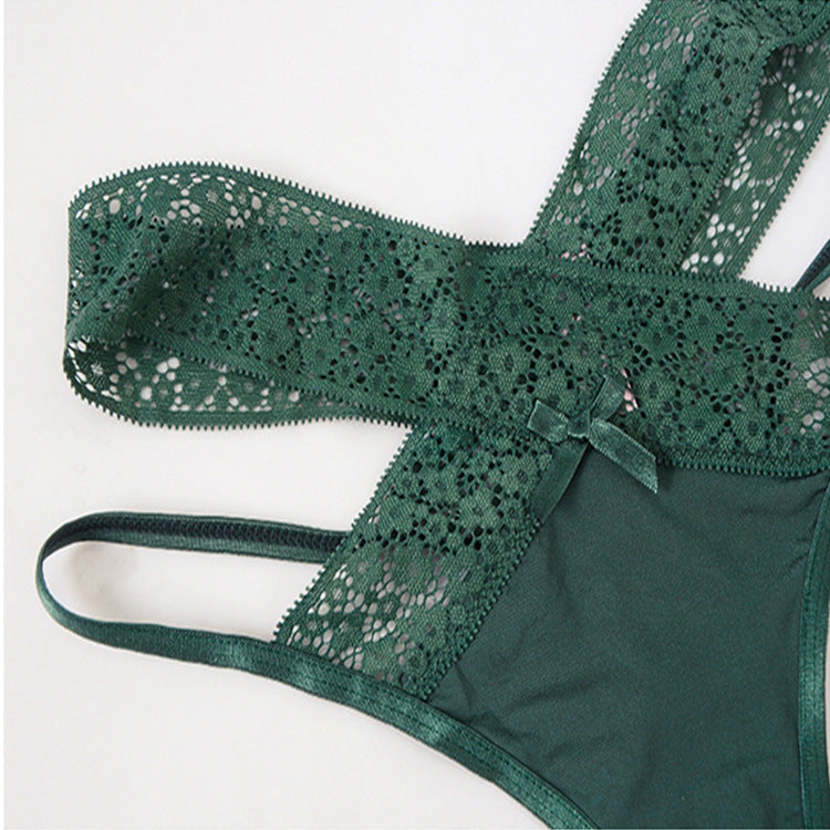 Plus One lace panties in Green, flat lay