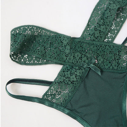 Plus One lace panties in Green, flat lay
