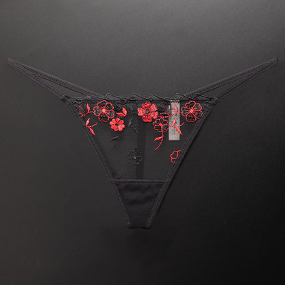 Pressed Flowers sheer panties in Red & Black, flat lay