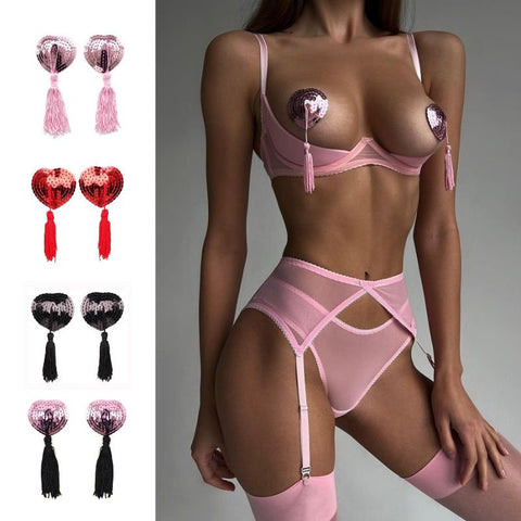 Nipple Cover Sequin & Lace Nipple Tassel Coochie Koo